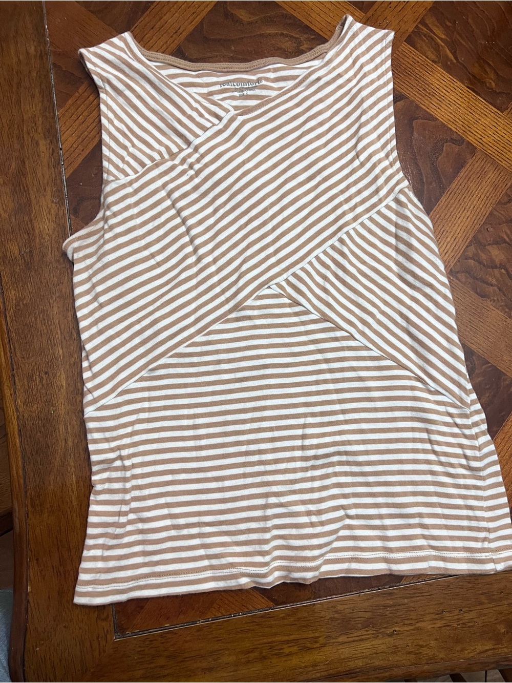 Striped Sleeveless Nursing Tank Top - Beige & White
